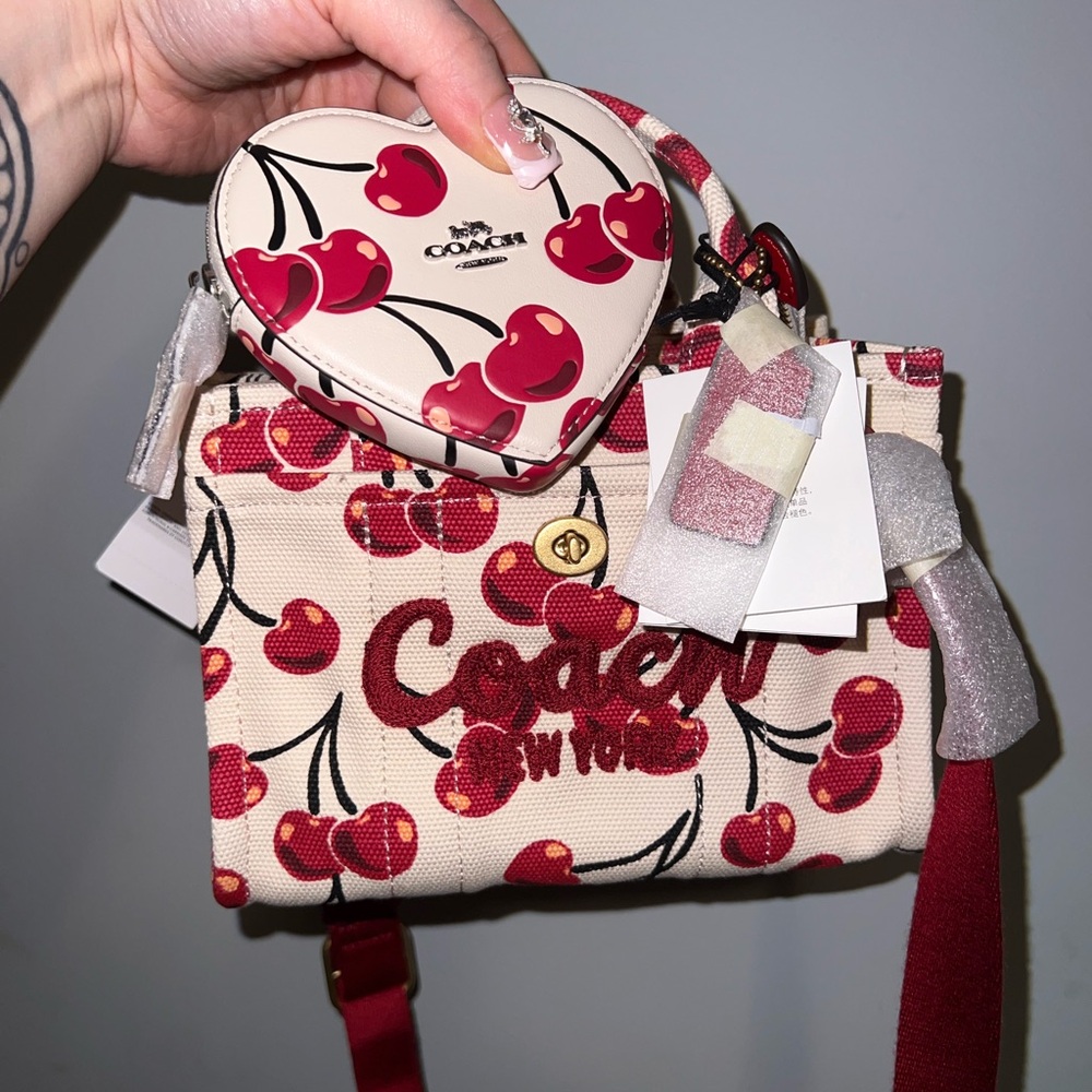 Coach Cherry cargo tote 20 with coin purse